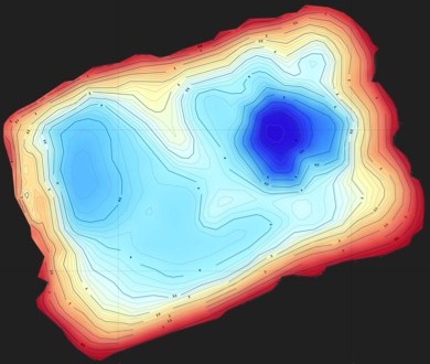 Op deze foto staat een dieptekaart