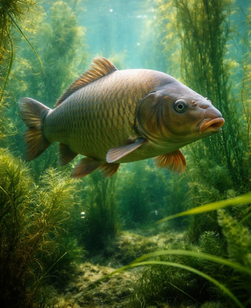 Karper tussen planten onderwater