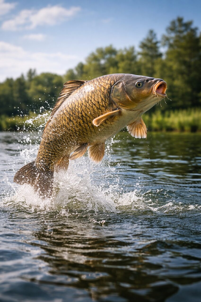 Karper die uit het water springt